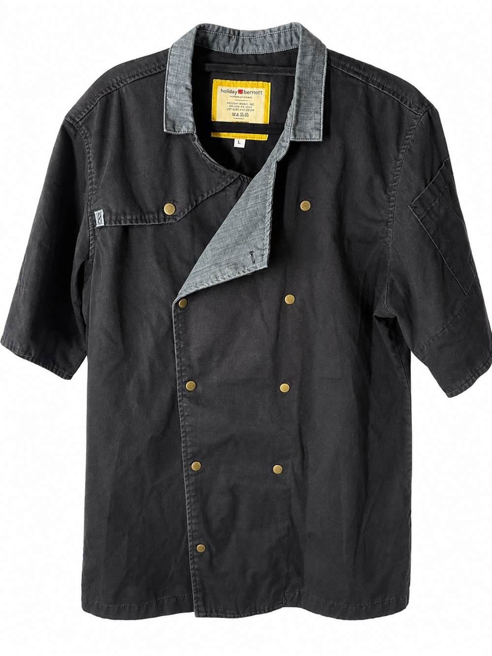 Holiday & Bennett Black Short-Sleeve Chef-Style Shirt Jacket
